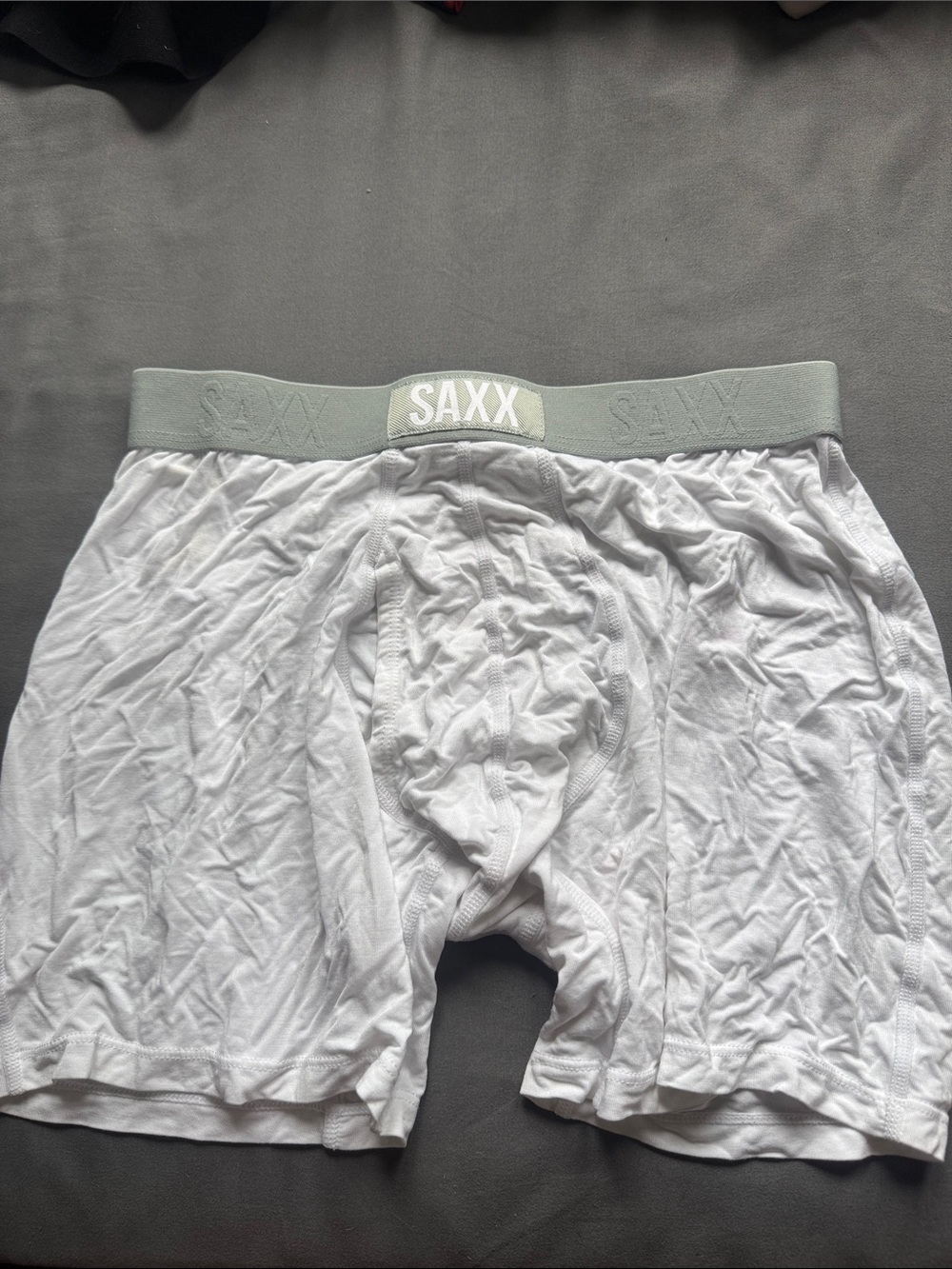Saxx White Boxer Briefs with Light Gray Waistband